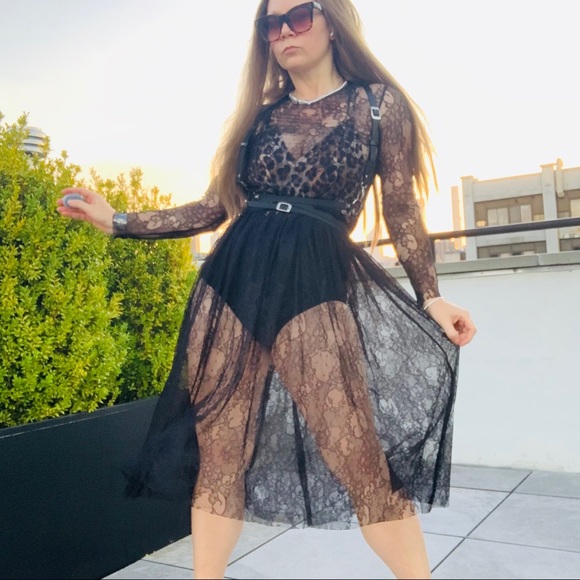 Zara Transparent Black Lace Tutu Mesh Midi Dress - Picture 10 of 16